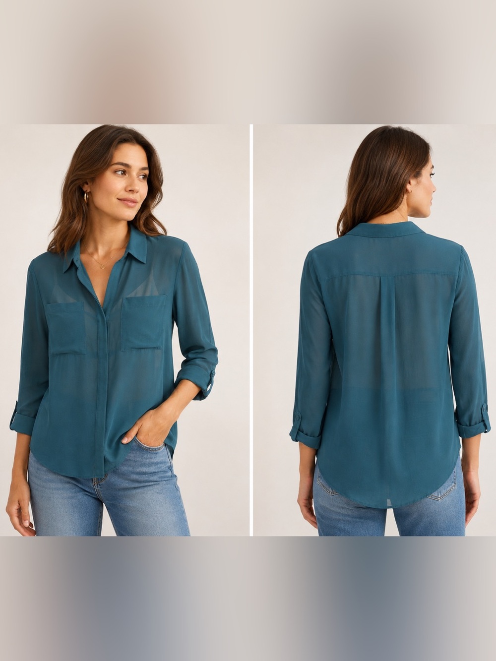 BCBGMaxAzria Teal Collared Shirt